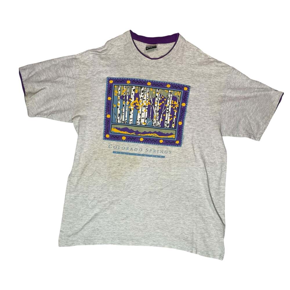 Vintage Colorado Springs Graphic T-Shirt Gray Purple Trim Mens XL